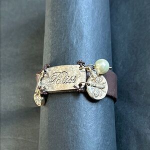 Vintage Bliss Gold and Brown Leather Charm Bracelet